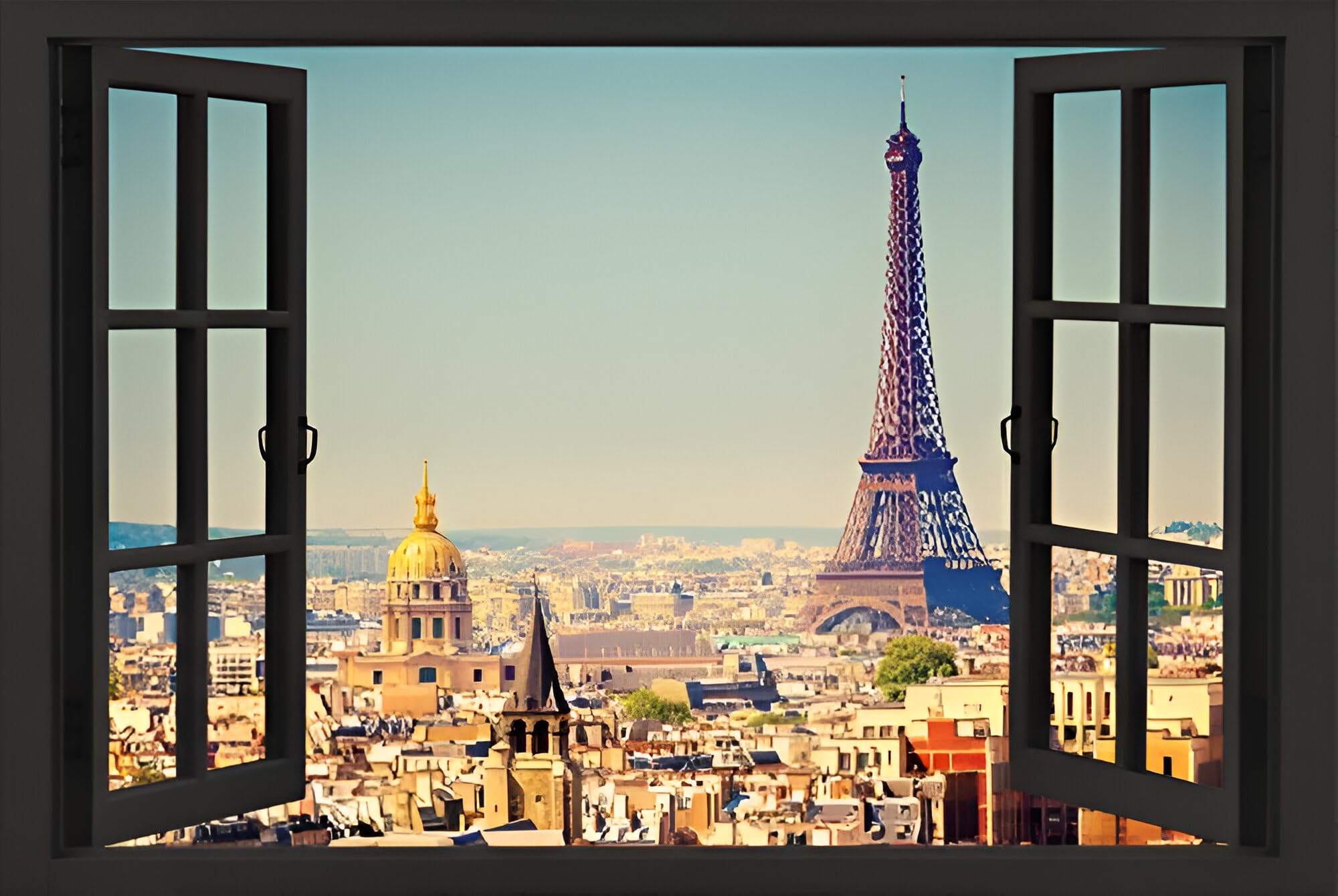 BUY ART FOR LESS Officially Licensed Paris Open Window Skyline Art